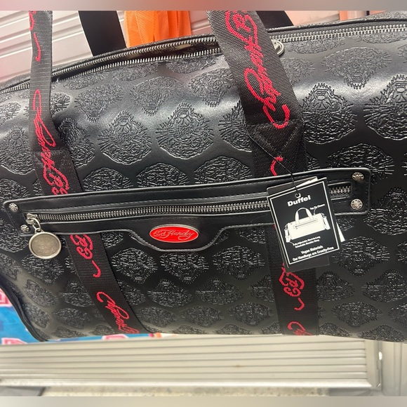NWT Ed Hardy Black Tiger Embossed Duffel Bag with Guitar Cross Body Straps - Picture 12 of 12